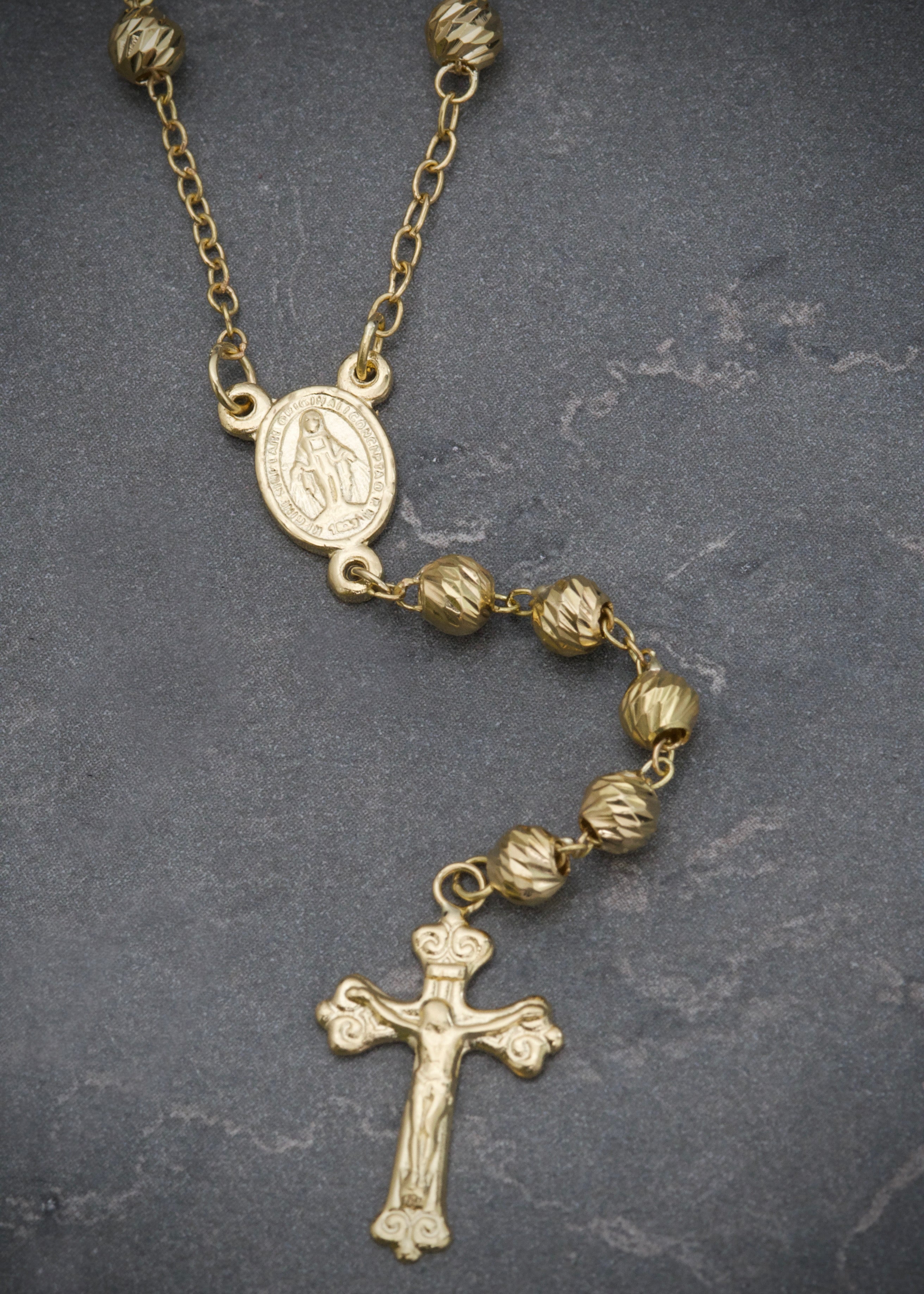Rosario virgen de la milagrosa diamantado 10gr / Largo 50cm / Oro Amarillo Nac P
