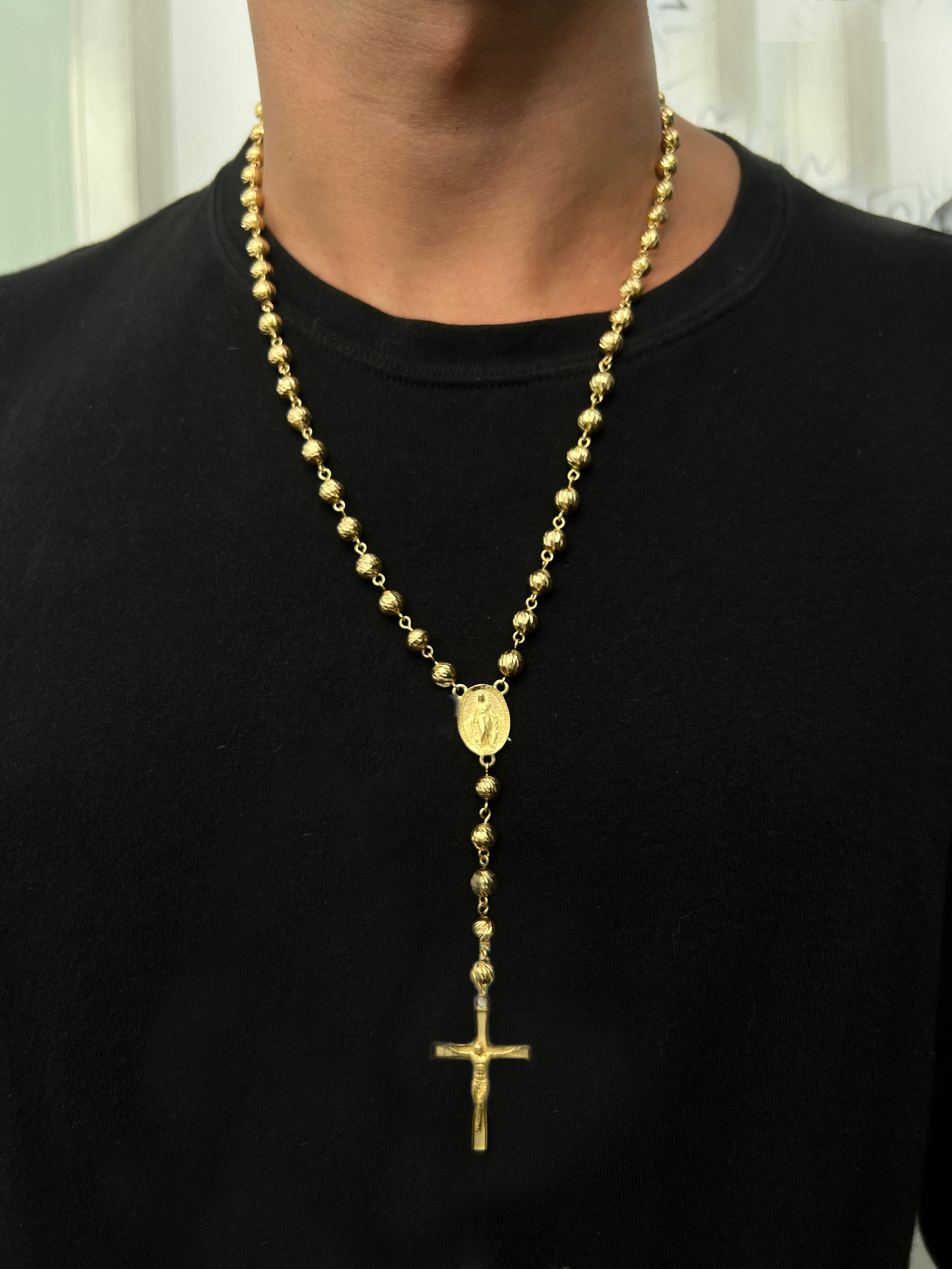 Rosario virgen de la milagrosa diamantado 38.05gr / Largo 60cm / Oro Amarillo Nac M