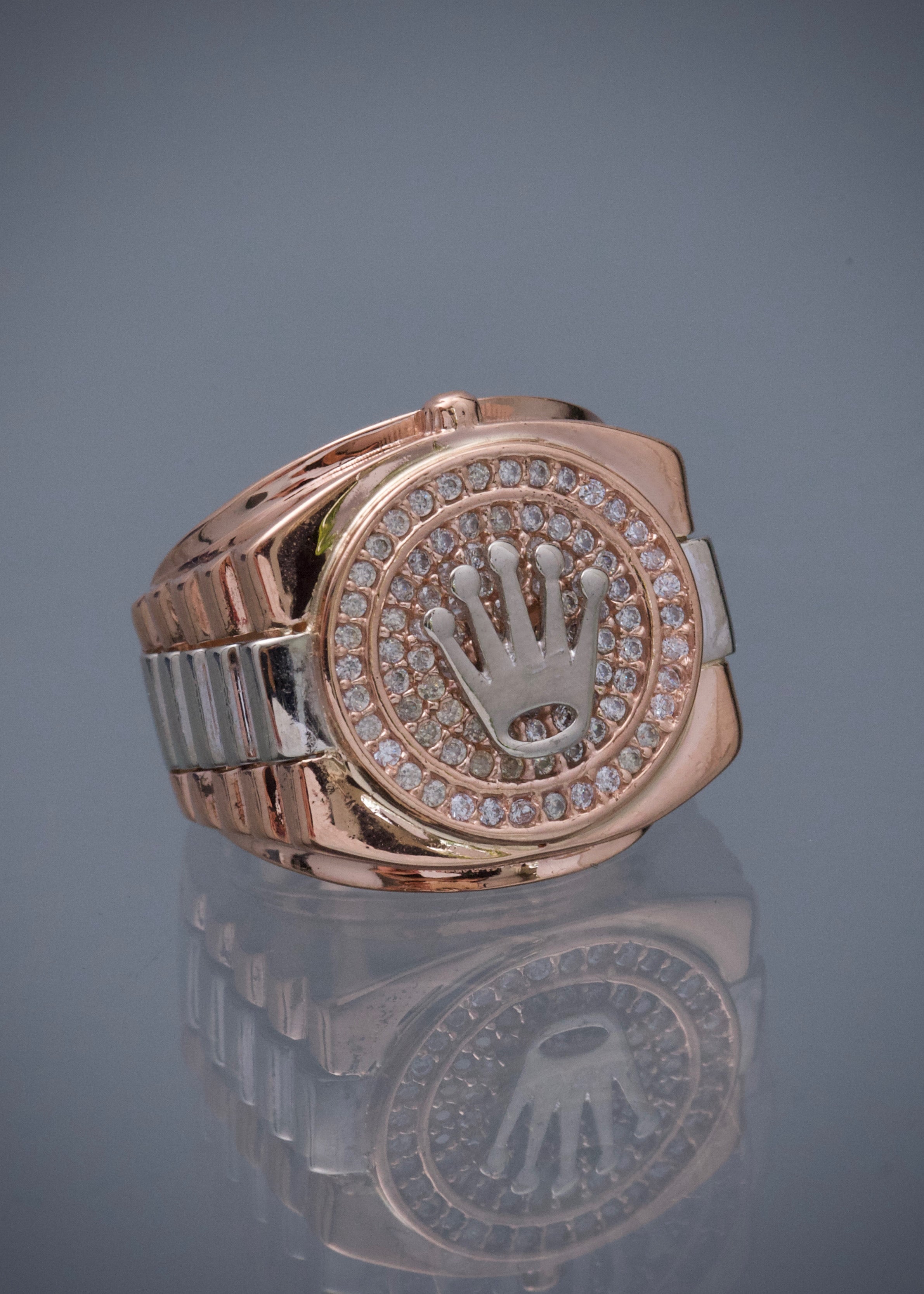 Anillo rx con swarovski blanco 9.15gr / TALLA 5 1/2 / Dos Oros Nac P