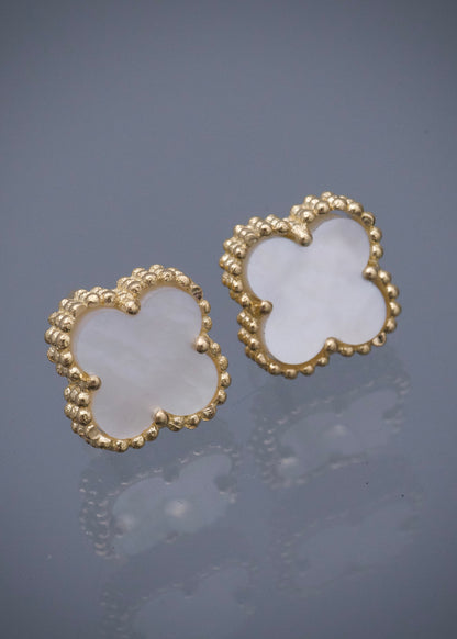 Topos lucky clover piedra blanca 2gr / Largo 0.81cm / Oro Amarillo Nac P