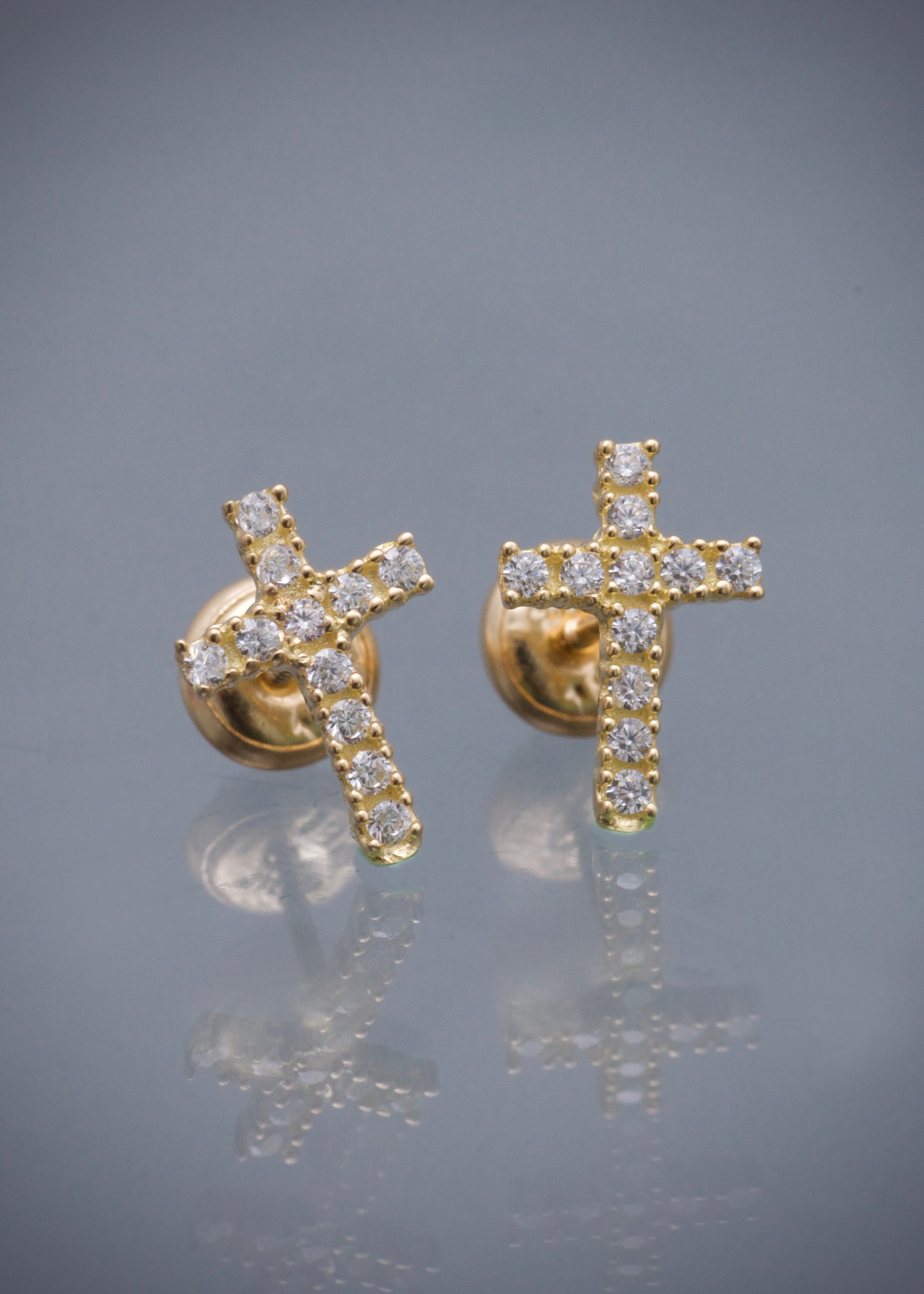 Topos cruz con swarovski blanco 1gr / Largo 1cm / Oro Amarillo Nac B