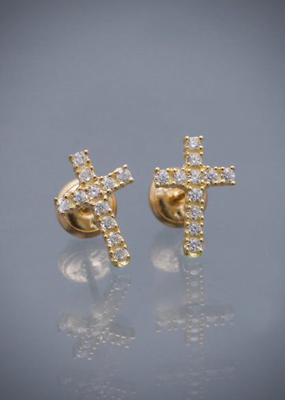 Topos cruz con swarovski blanco 1gr / Largo 1cm / Oro Amarillo Nac*