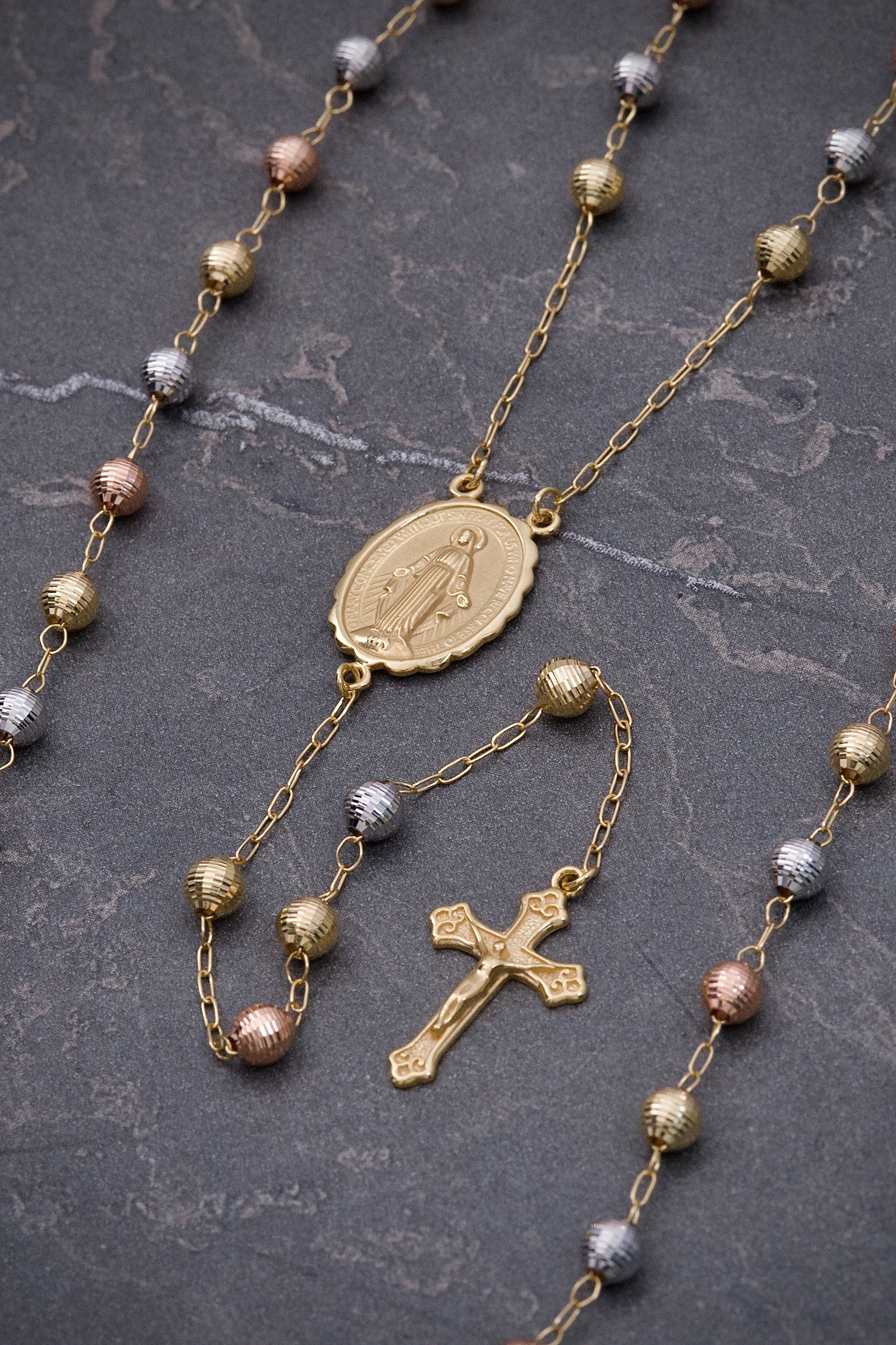 Rosario virgen de la milagrosa diamantado 8.8gr / Largo 65cm / Tres Oros italy +2 B