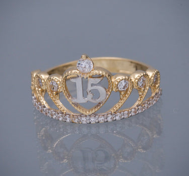 Anillo corona de 15s con swarovski blanco 2.15gr / TALLA 5 / Oro Amarillo Nac M