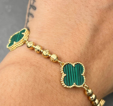 Pulso lucky clover piedra verde 11.75gr / Largo 19cm / Oro Amarillo Nac B