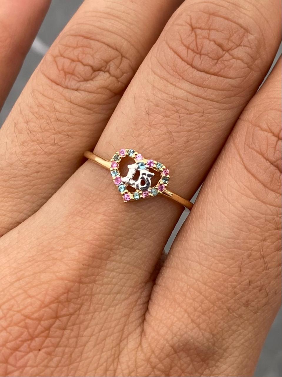 Anillo 15S con swarovski multicolor 1.45gr / Talla 5 3/4 — Oro Amarillo
