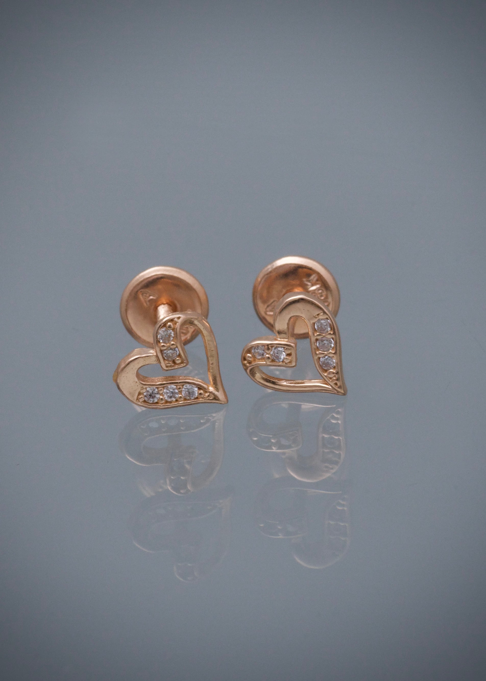 Topos corazon con swarovski blanco 0.8gr / Largo 0.6cm / Oro Rosado Nac P