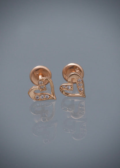 Topos corazon con swarovski blanco 0.8gr / Largo 0.6cm / Oro Rosado Nac P