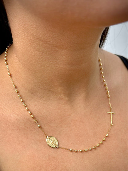 Cadena tipo denario virgen de la milagrosa diamantado 6.15gr / Largo 50cm / Oro Amarillo italy +2 B