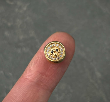 Herraje calavera con swarovski negro y blanco 1.9gr / Largo  8cm / Oro Amarillo Nac B