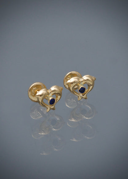 Topos delfines con swarovski azul 0.55gr / Largo 0.7cm / Oro Amarillo Nac M