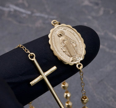 Cadena tipo denario virgen de la milagrosa diamantado 6.15gr / Largo 50cm / Oro Amarillo italy +2 B