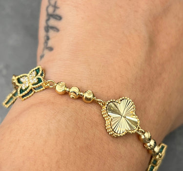 Pulso lucky clover piedra verde 12.15gr / Largo 20cm / Oro Amarillo Nac M