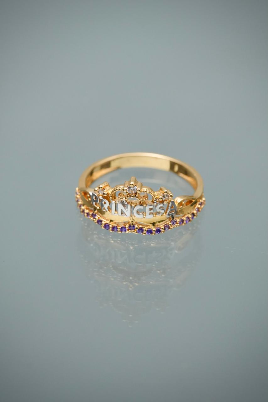 Anillo princesa con swarovski morado 2.55gr / Talla 6 3/4 — Oro Amarillo