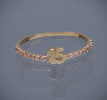Anillo de 15s con swarovski rosado 1.1gr / TALLA 7 / Oro Amarillo Nac M
