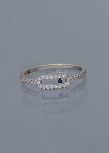 Anillo MK con swarovski blanco y azul 1.3gr / TALLA 7 / Oro Blanco Nac M