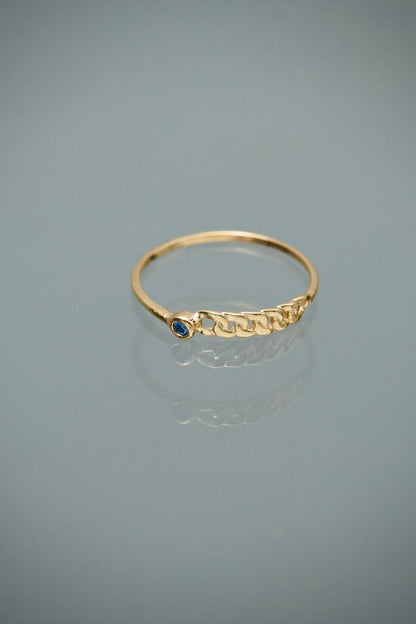 Anillo cubano con swarovski azul 0.9gr / Talla 6 1/2 — Oro Amarillo