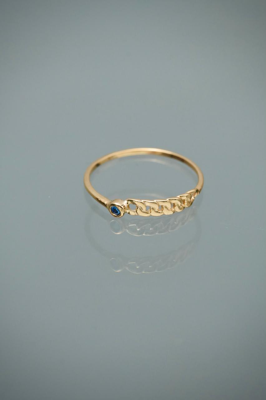 Anillo cubano con swarovski azul 0.9gr / Talla 6 1/2 / Oro Amarillo Nac B