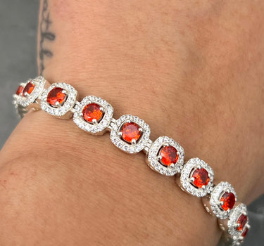 Pulso tenis con swarovski naranja y blanco 23.55gr / Largo 19.5cm / P