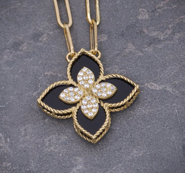 Cadena lucky clover piedra negra 5.7gr / Largo 50cm / Oro Amarillo italy cte B