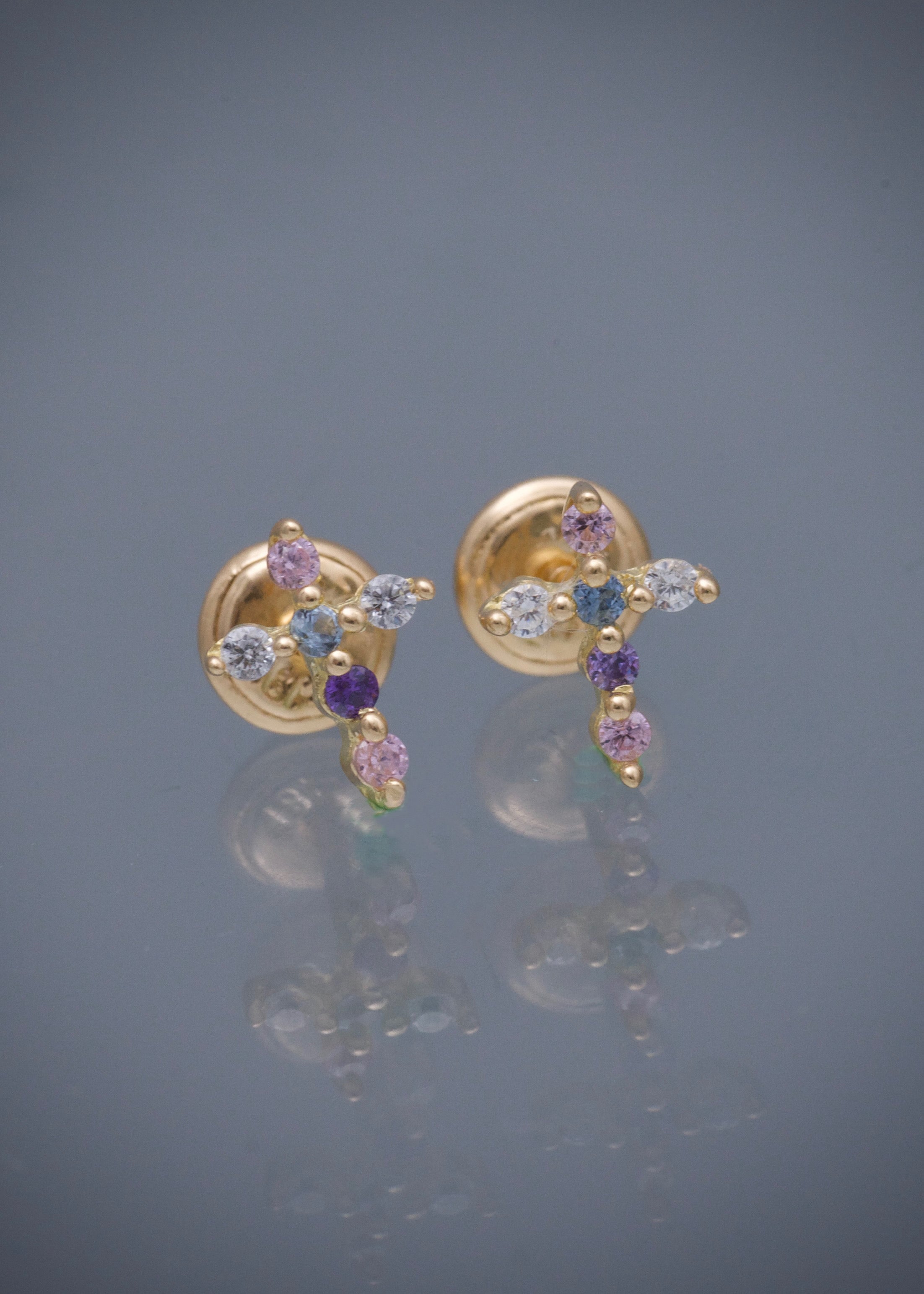Topos cruz con swarovski multicolor 0.9gr / Largo 0.8cm / Oro Amarillo Nac B