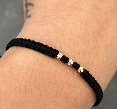 Pulsera en Hilo Negro con bolas diamantadas 3mm 0.15gr / Oro Amarillo (Joya) M