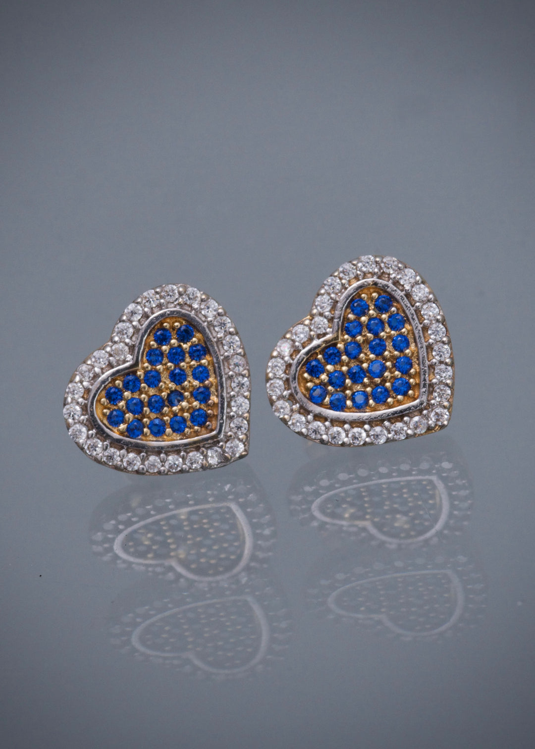Topos corazon con swarovski blanco y azul  2.9gr / Largo 1cm — Oro Amarillo