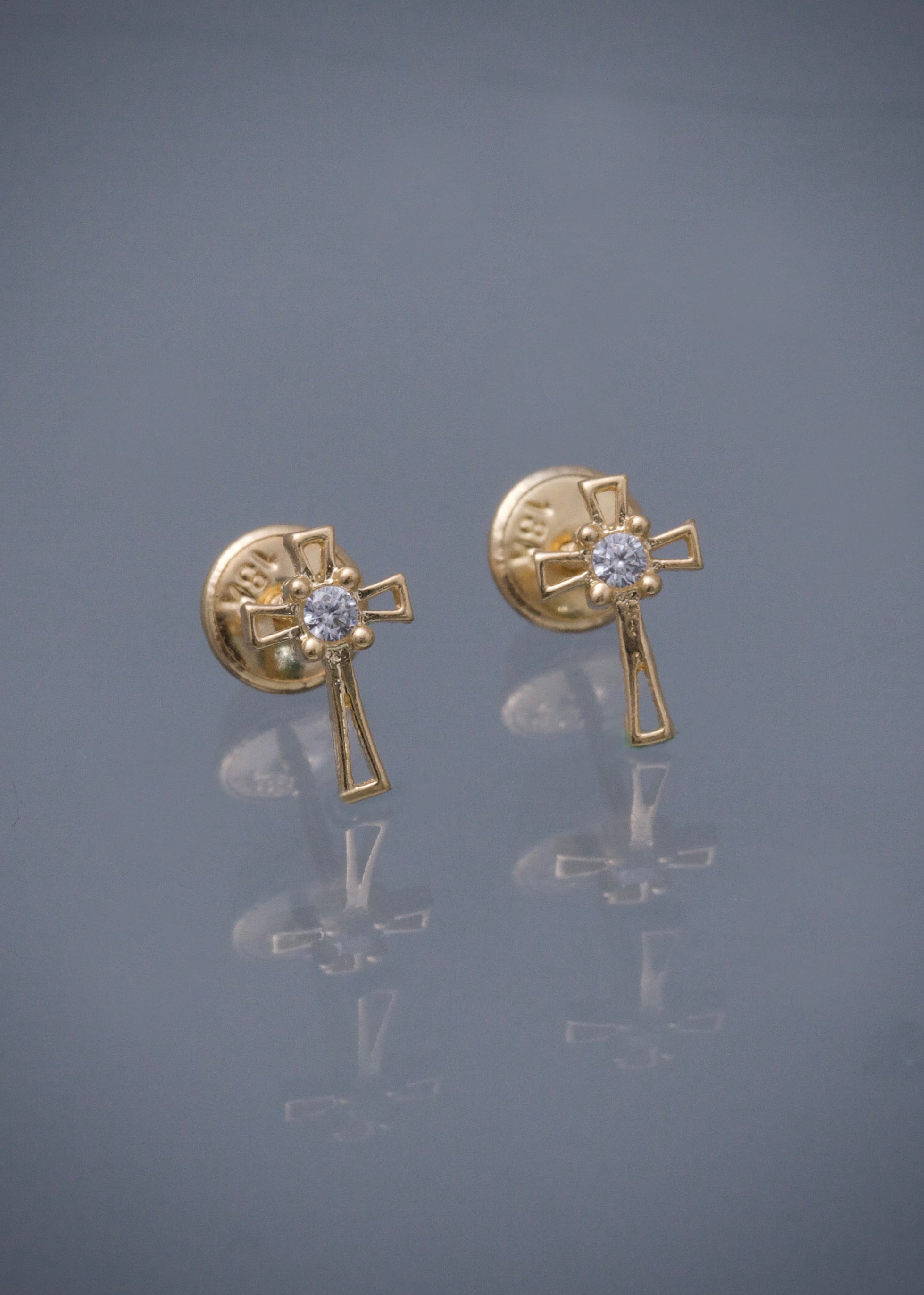 Topos cruz con swarovski blanco 0.75gr / Largo 0.9cm / Oro Amarillo Nac *