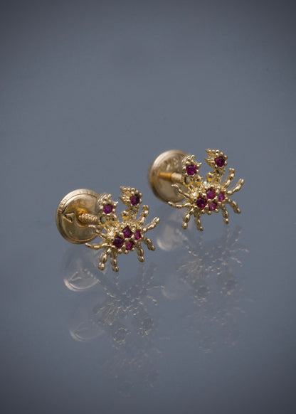 Topos cangrejo con swarovski fucsia 1gr / Largo 0.8cm / Oro Amarillo Nac M