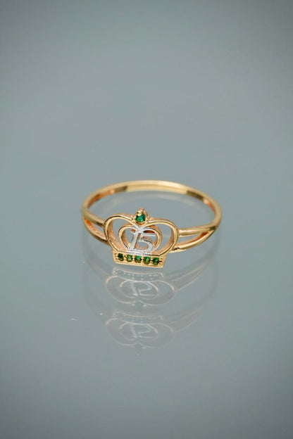 Anillo 15S con swarovski verde 1.55gr / Talla 7 1/4 — Oro Amarillo