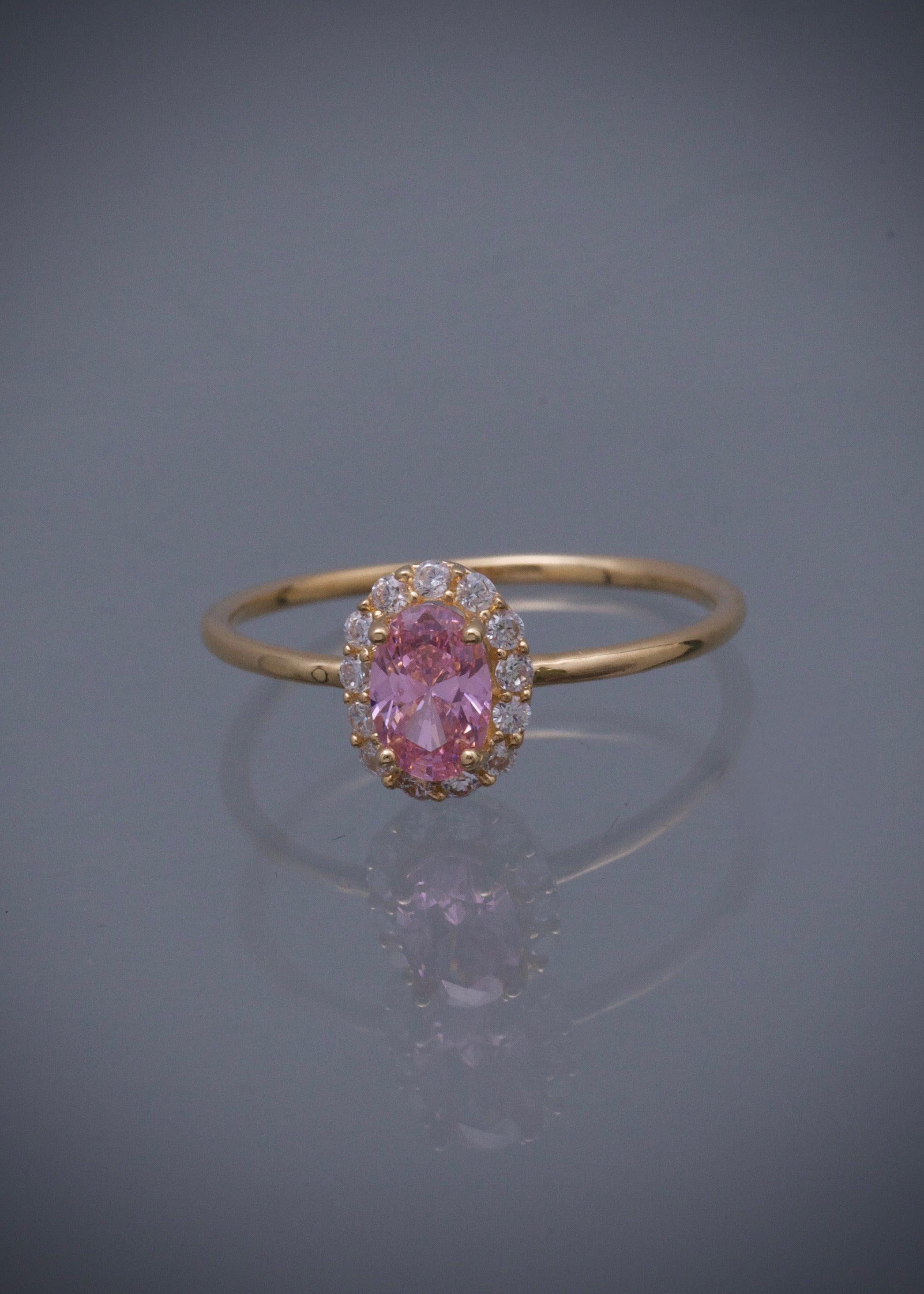 Solitario con swarovski blanco y rosado 1.35gr / TALLA 5 3/4 / Oro Amarillo Nac P