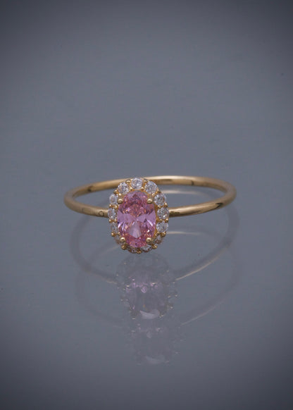 Solitario con swarovski blanco y rosado 1.35gr / TALLA 5 3/4 / Oro Amarillo Nac P