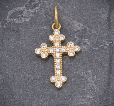 Dije cruz con swarovski blanco 1gr / Largo 2.3cm / Oro Amarillo Nac M