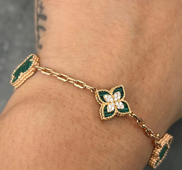 Pulso lucky clover piedra verde 6.85gr / Largo 16.5cm / Oro Rosado Nac B
