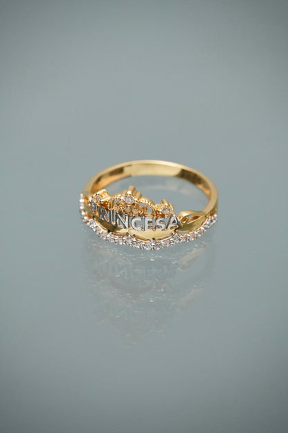 Anillo princesa con swarovski blanco 2.35gr / Talla 6 1/2 — Oro Amarillo