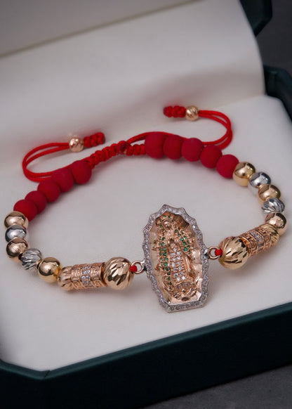 Pulsera en hilo rojo con herraje virgen de guadalupe 8.65gr / Dos Oros (Joya) M