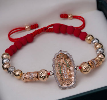 Pulsera en hilo rojo con herraje virgen de guadalupe 8.65gr / Dos Oros (Joya) M