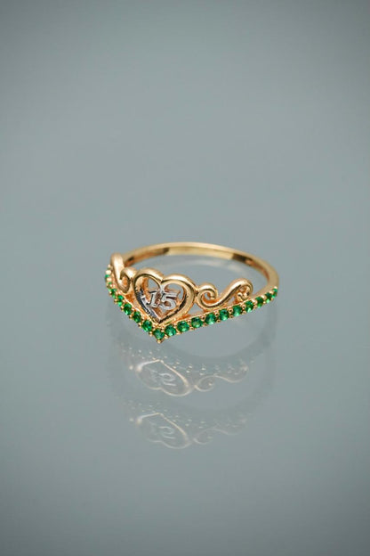 Anillo 15S con swarovski verde 2gr / Talla 5 1/2 — Oro Amarillo
