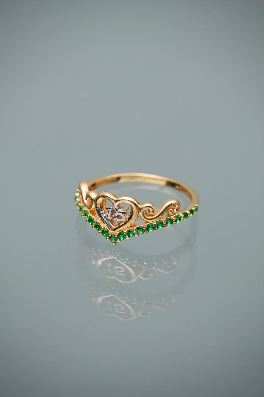 Anillo 15S con swarovski verde 2gr / Talla 5 1/2 — Oro Amarillo