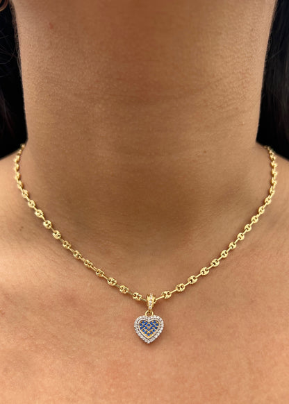 Dije corazon con swarovski blanco y azul  1.6gr / Largo 1.8cm / Oro Amarillo Nac B
