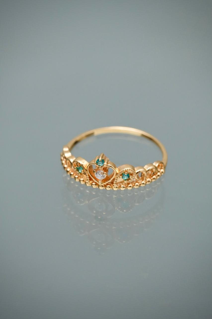 Anillo corona con swarovski azul y blanco 2.1gr / Talla 7 1/2 — Oro Amarillo