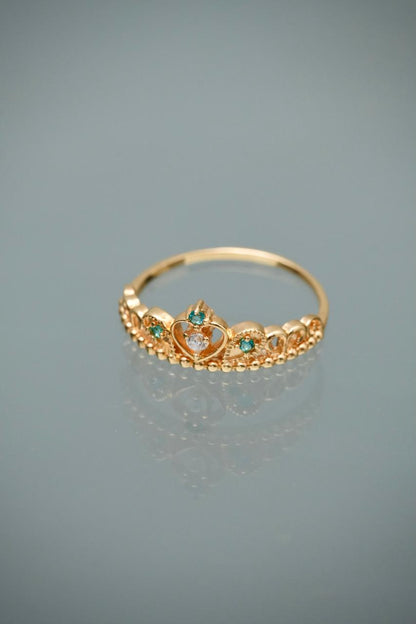 Anillo corona con swarovski azul y blanco 2.1gr / Talla 7 1/2 — Oro Amarillo
