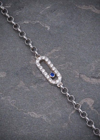 Pulso MK con swarovski blanco y azul 1.25gr / Largo 17cm / Oro Blanco italy cte M