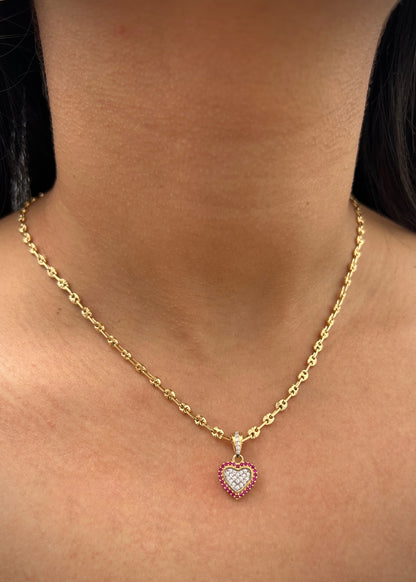 Dije corazon con swarovski fucsia y blanco 1.4gr / Largo 1.8cm / Oro Amarillo Nac B