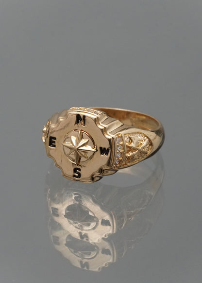 Anillo brujula con swarovski blanco 6.85gr / Talla 9 3/4 / Oro Amarillo Nac B