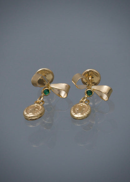 Topos moño con virgen de la milagrosa 1.05gr / Largo 1.6cm / Oro Amarillo Nac P