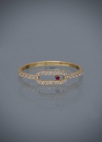 Anillo MK con swarovski blanco y fucsia 1.35gr / TALLA 7 / Oro Amarillo Nac P