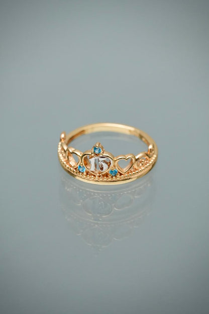 Anillo 15s con swarovskis azul 2.75gr / Talla 6 1/4 — Oro Amarillo