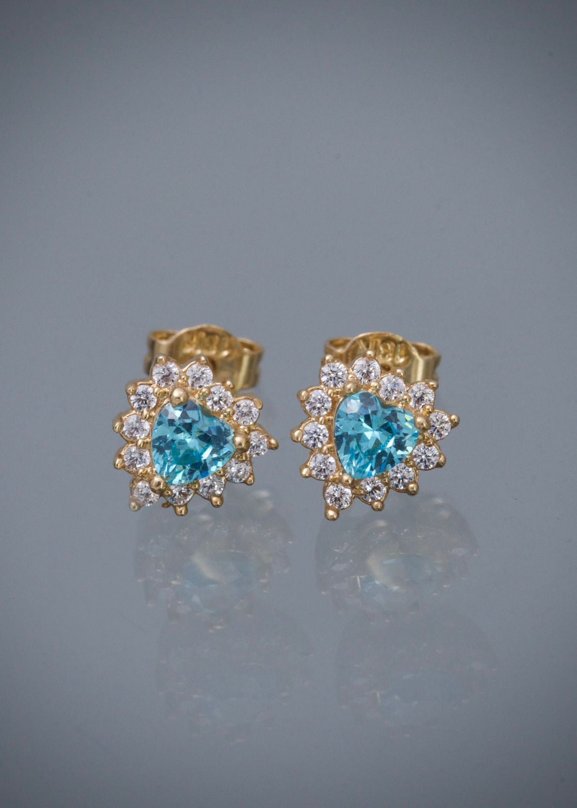 Topos corazon con swarovski azul y blanco 2.15gr / Largo 0.8cm / Oro Amarillo Nac B