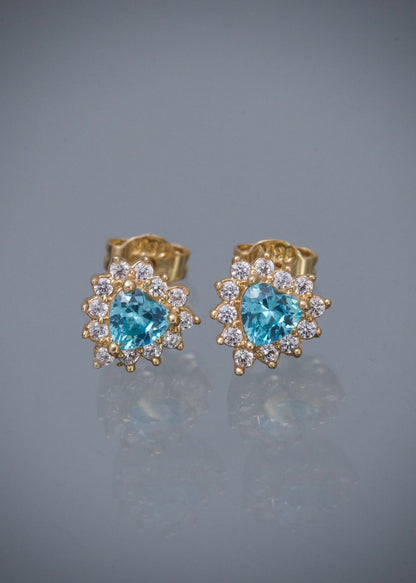 Topos corazon con swarovski azul y blanco 2.15gr / Largo 0.8cm / Oro Amarillo Nac B